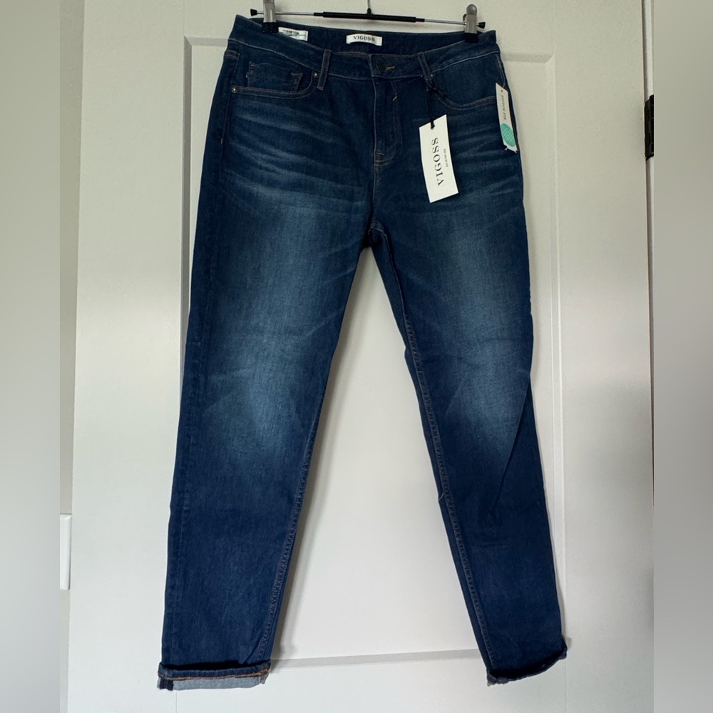 NWT Vigoss Stitch Fix Dark Blue Straight Leg Thompson Tomboy Jeans Size 30
